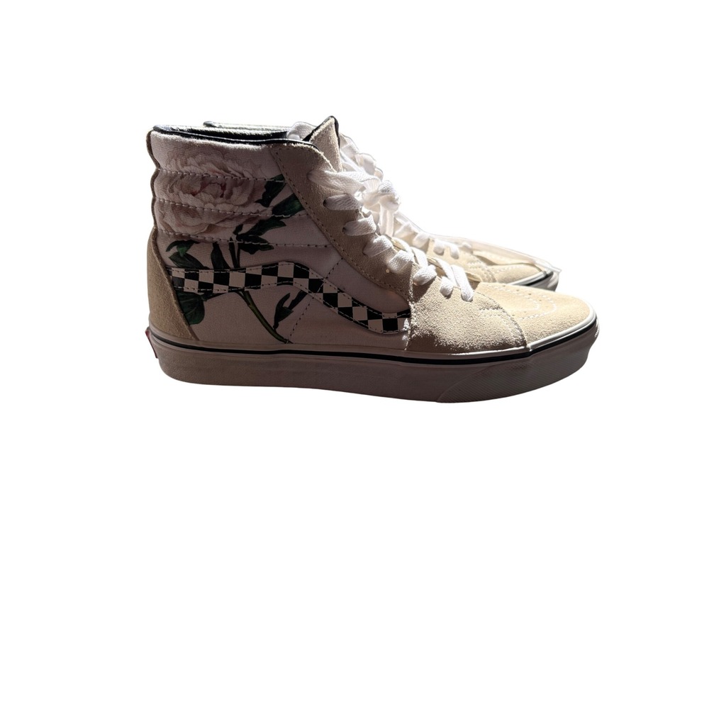 Vans Sk8-Hi Floral Rose Checkerboard Cream White Sneakers  Mens 7‎ Womens 8.5
